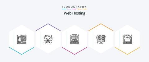 pacote de ícones de 25 linhas de hospedagem na web, incluindo web. hospedagem. análise. erro. rede vetor