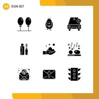 9 ícones criativos sinais e símbolos modernos de máscara de olho de carro de garrafa de mão elementos de design de vetores editáveis