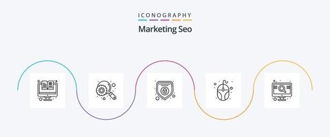 pacote de ícones de marketing seo line 5 incluindo tela. otimização. proteção. motor. monitor vetor