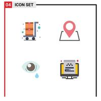 conjunto de pictogramas de 4 ícones simples e planos de compras triste localização olho viajando elementos de design de vetores editáveis