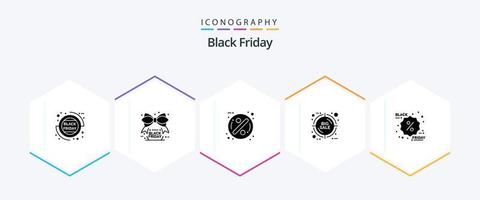 Black Friday 25 Glyph Icon Pack incluindo desconto. percentagem. venda. Sexta-feira. alvo vetor