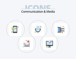 comunicação e mídia plano ícone pack 5 design de ícone. foto. gravador de som. mensagem. registro. microfone vetor