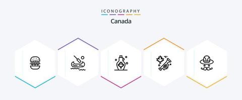 Pacote de ícones de 25 linhas do Canadá, incluindo o Canadá. boné. chaleira. elogiar. Canadá vetor