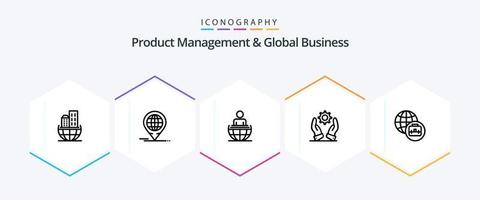 gerenciamento de produtos e pacote de ícones de 25 linhas de negócios globais, incluindo . soluções. processo mundial. moderno. o negócio vetor