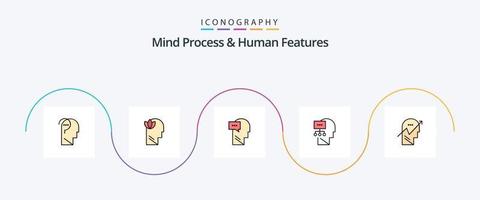 processo mental e linha de recursos humanos preenchida com 5 ícones planos, incluindo gráfico. cabeça. mente. mente. planejamento vetor