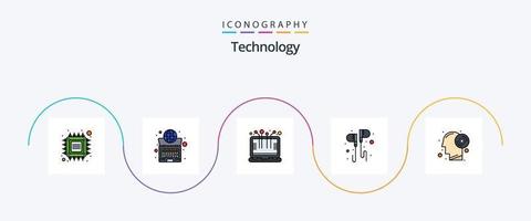 linha de tecnologia cheia de pacote de 5 ícones planos, incluindo música. mão. sistema. gratuitamente. dispositivo vetor