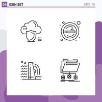 conjunto moderno de pictograma de 4 cores planas de linha preenchida de construção de local de segurança para fumar em nuvem elementos de design de vetores editáveis