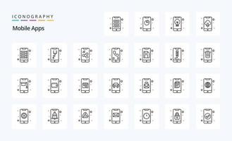 pacote de ícones de linha de 25 aplicativos móveis vetor