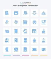 desenvolvimento web criativo e pacote de ícones azuis do web studio 25, como grupo. companhia. teste. fluxo. dados vetor