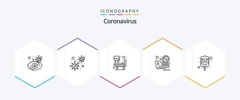 pacote de ícones de 25 linhas de coronavírus, incluindo pacote. sangue. unidade de Terapia Intensiva. viagem. cruzeiro vetor