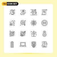 conjunto de 16 sinais de símbolos de ícones de interface do usuário modernos para a construção de elementos de design de vetores editáveis de construção de natureza de documento imobiliário
