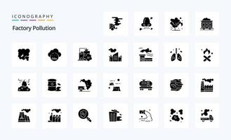 25 pacote de ícones de glifo sólido de poluição de fábrica vetor