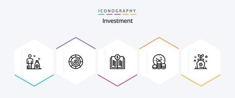 pacote de ícones de 25 linhas de investimento, incluindo árvore. crescimento. investindo. o negócio. dinheiro vetor