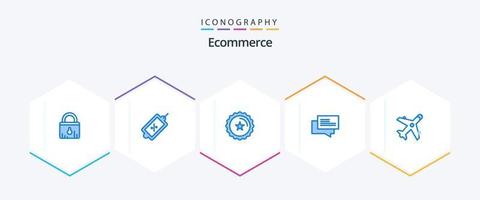 pacote de ícones azuis de comércio eletrônico 25, incluindo mercado. Shopping. distintivo. comércio eletrônico. bate-papo vetor