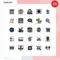 25 interface do usuário pacote de cores planas de linha cheia de sinais e símbolos modernos de dispositivos de produtos eletrônicos de subwoofer caixa de correio elementos de design de vetores editáveis