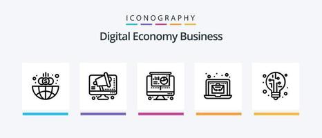 pacote de ícones da linha de negócios de economia digital 5, incluindo . o negócio. o negócio. computador. design de ícones criativos vetor