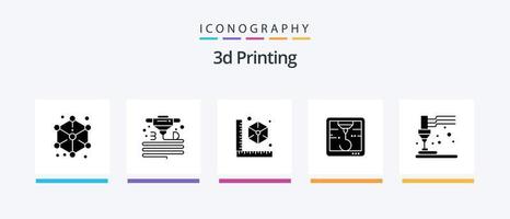 Pacote de ícones de glifo de impressão 3D 5, incluindo impressão d. impressora. impressora. 3d. modelo. design de ícones criativos vetor