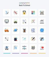 pacote de ícones planos criativos de volta às aulas 25, como cadeira. Educação. genético. calcular. Educação vetor