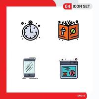4 interface do usuário pacote de cores planas de linha cheia de sinais e símbolos modernos da bússola móvel bíblia halloween smartphone editável elementos de design vetorial vetor