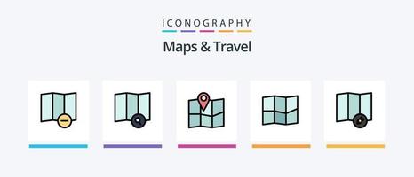 mapas e linha de viagem cheia de 5 ícones incluindo . viagem. PIN. localização. design de ícones criativos vetor
