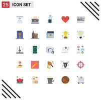 grupo de símbolos de ícone universal de 25 cores planas modernas de elementos de design de vetores editáveis de verão favoritos de álcool de amor