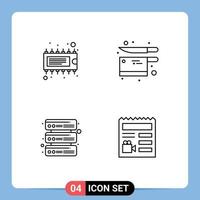 Pacote de 4 linhas de interface de usuário de sinais e símbolos modernos de servidores de componentes ic utensílio documento elementos de design de vetores editáveis