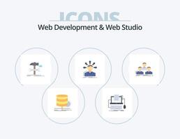 desenvolvimento web e design de ícones planos do pacote de 5 ícones do estúdio web. opções. conversão. monobloco. serviço. martelo vetor