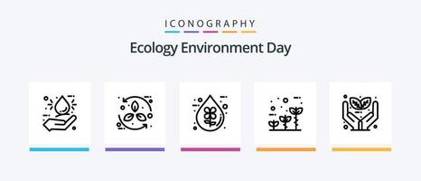 ecology line 5 icon pack incluindo solar. bateria. folha. agua. eco. design de ícones criativos vetor