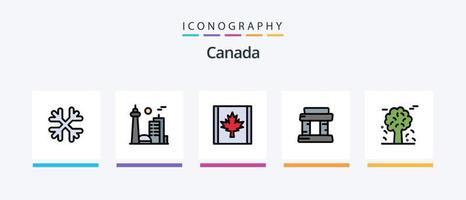 A linha do Canadá preencheu o pacote de 5 ícones, incluindo o outono. transporte. Canadá. rio. canoas. design de ícones criativos vetor