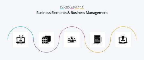 elementos de negócios e pacote de ícones de glifo 5 de gerenciamento de negócios, incluindo arquivo. o negócio. dimensional. líder. empregado vetor