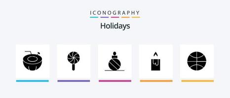pacote de ícones de glifo 5 feriados, incluindo férias. Natal. bola. basquetebol. vela. design de ícones criativos vetor