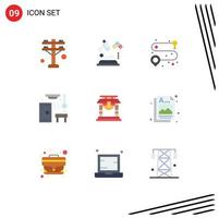 conjunto de 9 sinais de símbolos de ícones de interface do usuário modernos para elementos de design de vetores editáveis de sauna de porta de estrada de ponte chinesa