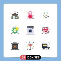 9 ícones criativos sinais e símbolos modernos de chave de limpeza celebram preferências cog elementos de design de vetores editáveis