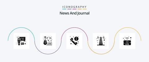 Pacote de ícones Glyph 5 de notícias, incluindo utube. torre. notícias. tecnologia. notícias vetor