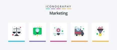 marketing flat 5 icon pack incluindo seo. funil. marketing. filtro. velozes. design de ícones criativos vetor