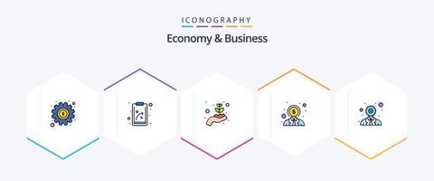 economia e negócios 25 pacote de ícones de linha preenchida, incluindo desenvolvimento. do utilizador. crescimento. dinheiro. o negócio vetor