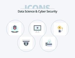 ciência de dados e design de ícones planos de pacote de 5 ícones de segurança cibernética. monitor. proteção. seguro. protegido. Internet vetor