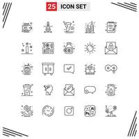 25 sinais de linha universal símbolos de velas de desenvolvimento de festa de aniversário elementos de design de vetores editáveis