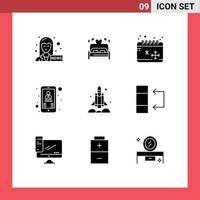 9 interface do usuário pacote de glifos sólidos de sinais e símbolos modernos do lançador de nave espacial frio chefe telefone editável elementos de design vetorial vetor