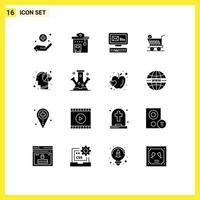 16 ícones criativos, sinais e símbolos modernos do carrinho gráfico, e-mail, carrinho de compras, elementos de design vetorial editáveis vetor