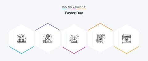 pacote de ícones de 25 linhas de páscoa, incluindo data. Móvel. livro. ovo. célula vetor