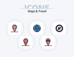 mapas e linha de viagem cheia de ícones pack 5 design de ícones. . destino. vetor