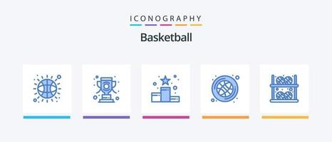 pacote de ícones de basquete azul 5, incluindo basquete. jogos. posição. esporte. bola. design de ícones criativos vetor