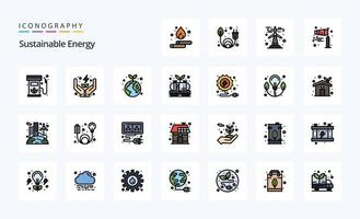 25 pacote de ícones de estilo cheio de linha de energia sustentável vetor