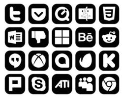 20 pacotes de ícones de mídia social, incluindo skype kickstarter microsoft envato xbox vetor