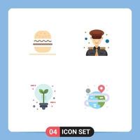 grupo de 4 ícones planos modernos definidos para elementos de design de vetores editáveis de folha de capitão de hambúrguer eco eua