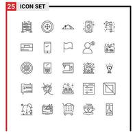 25 ícones criativos, sinais modernos e símbolos de celebração, navegação, paisagem, localização, app, elementos de design vetorial editáveis vetor