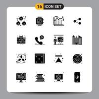 conjunto de pictogramas de 16 glifos sólidos simples de elementos de design de vetores sociais editáveis de aniversário de negócios de câmera fotográfica