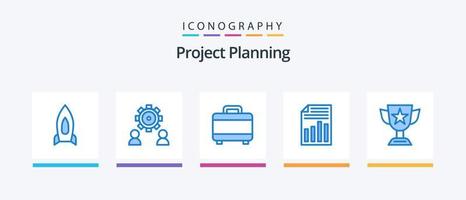 pacote de ícones azul 5 de planejamento de projeto, incluindo folha. página. configuração. Arquivo. planejamento. design de ícones criativos vetor
