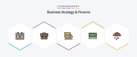 estratégia de negócios e finanças 25 pacote de ícones de linha preenchida, incluindo nota. Forma de pagamento. portfólio. dinheiro. Salve  vetor